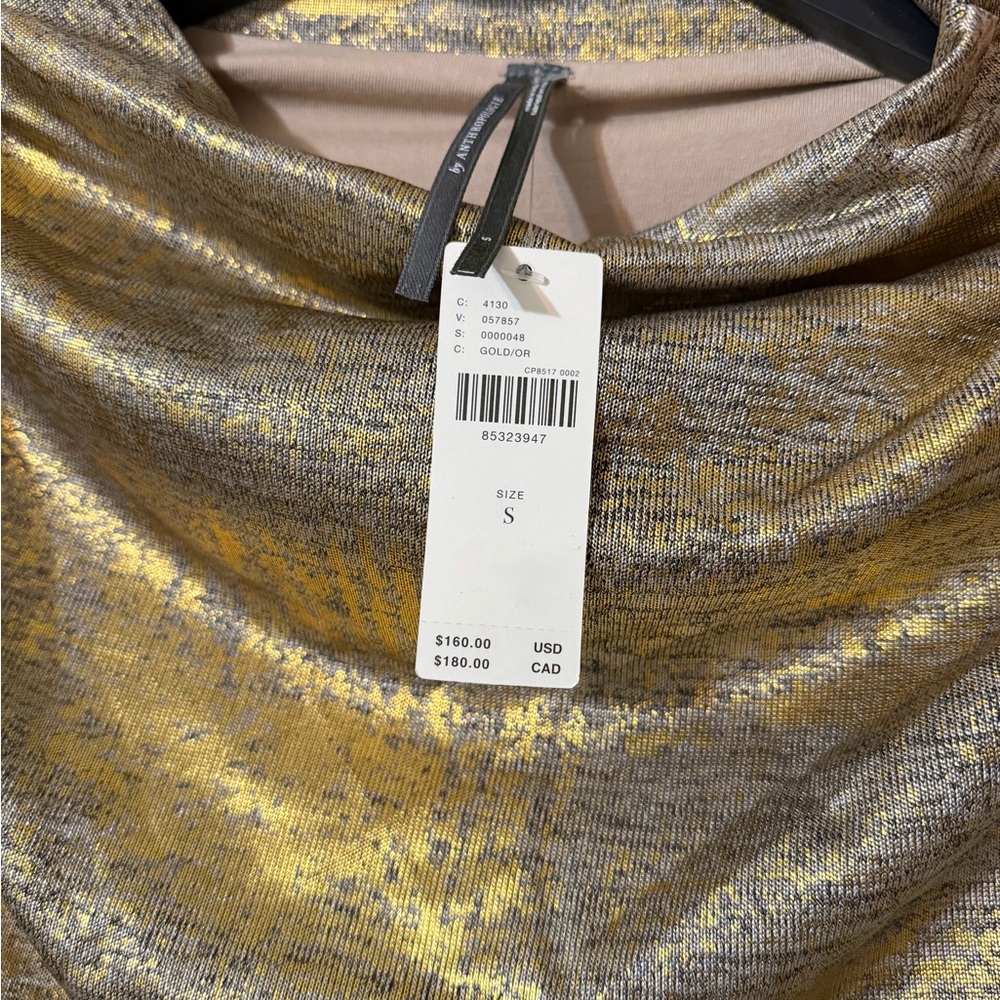 NWT Anthropologie Maya Gold Metallic Midi Dress with Side Slit - Picture 5 of 7